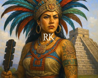 Aztec Warrior Woman Art, Digital PNG File