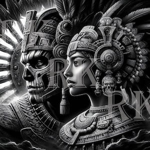 Azteekse krijger en prinses / Azteken / Digitale kunst / PNG / sublimatie