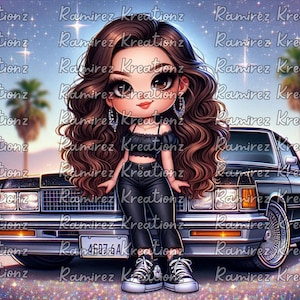 Chibi Lowrider Girl / Lowrider / Digital Art / PNG / Sublimation / DTF Print / Lowrider Arte / Chicano Art