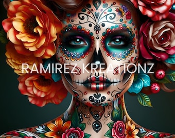 Sugar Skull Woman / PNG / Digital Art / Sublimation / Tumbler Wrap / Dia De Los Muertos