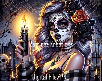 La Chola Calavera PNG, Art numérique Le jour des morts (emballage pour gobelet)