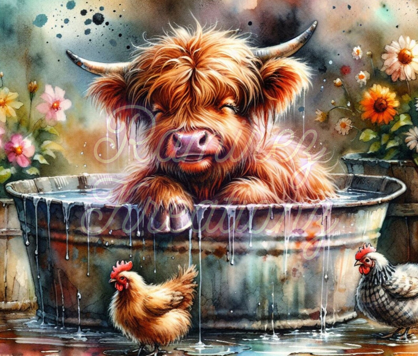 Rgb Cow Highland Calf Taking A Bath / Highland Cow / RGB / Digital Art / PNG ...