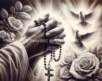 Praying hands / Prayer hands / Jesus / Rosary / Memorial / Tumbler Wrap / Digital Design / Digital art / PNG