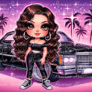 Chibi Lowrider Girl / Digital Art / PNG / Sublimation / Lowrider Arte / Chicano Art / DTF Print / Chola
