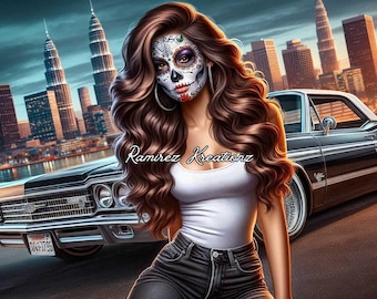 Chola / Chicana / Catrina / Dia De Los Muertos / Day Of The Dead / Art numérique / PNG / Sublimation