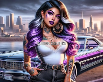 Lowrider Girl / Lowrider / Chola / Chicana / Digital Art / PNG