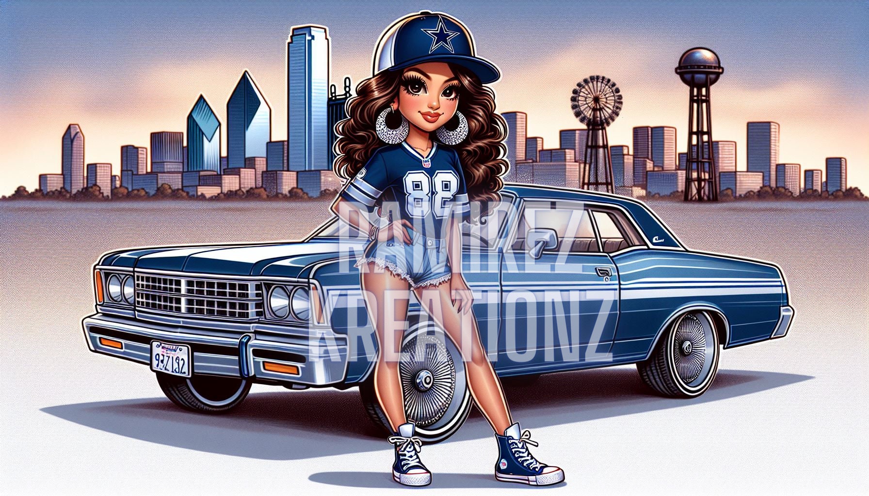 American Football Cowboy Fan Woman / Chicana / Latina PNG Digital