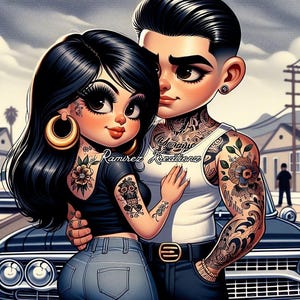 Chicano Couple / lowrider couple / Digital Art / PNG / Sublimation / DTF