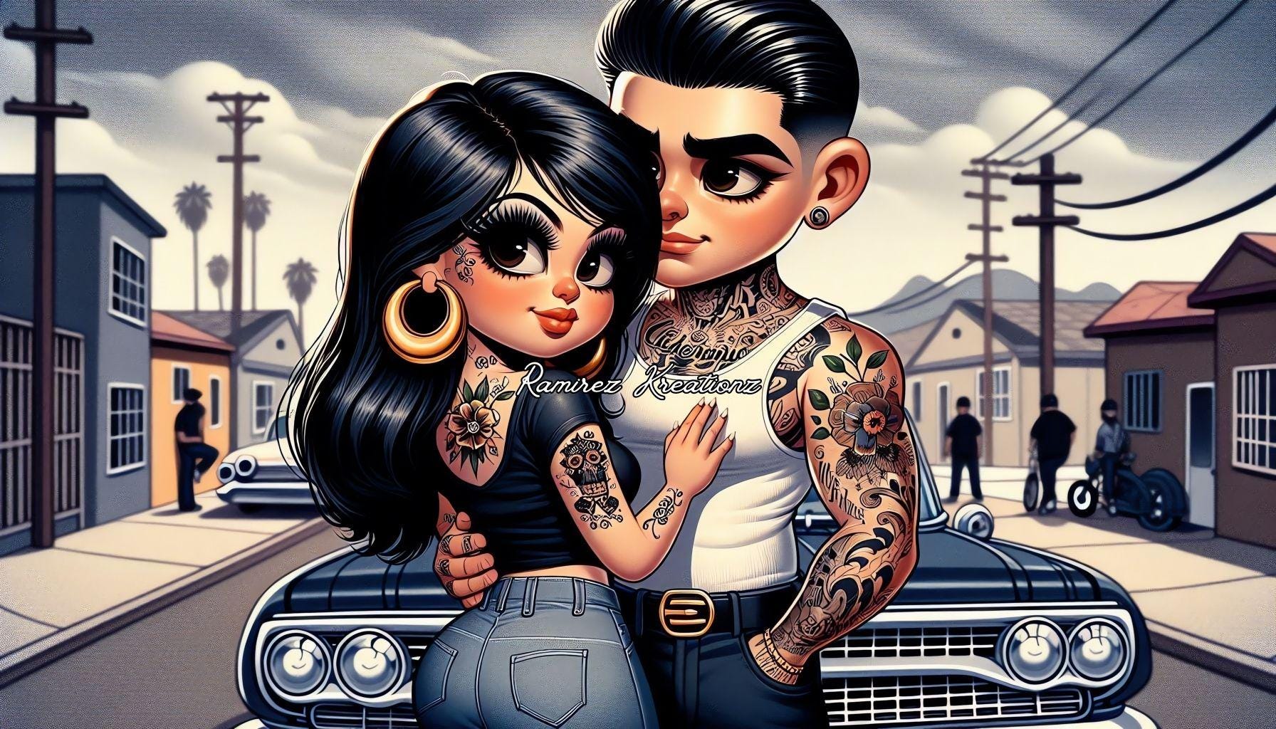 Chicano Couple / Lowrider Couple / Digital Art / PNG / Sublimation