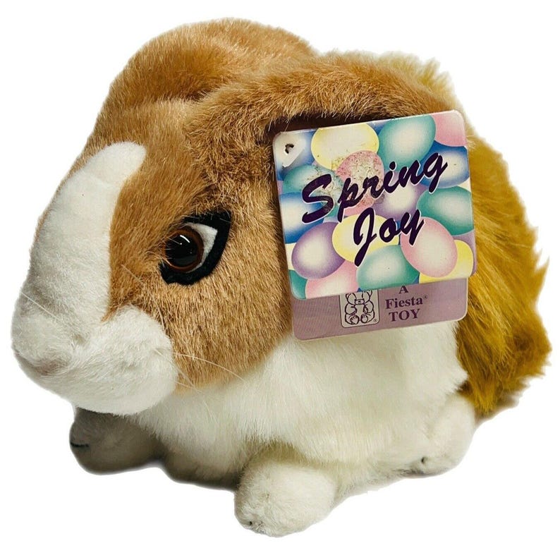 Vintage 1995 FIESTA Realistic Rabbit Brown White Furry Stuffed 11 ...