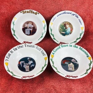 Vintage 1996 Kelloggs Cereal Bowls Lot of 4 Ceramic Children Lady Country