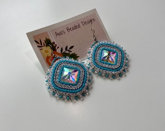 Beaded Silver and blue diamond earrings