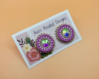 Handmade beaded light pink/purple stud earrings