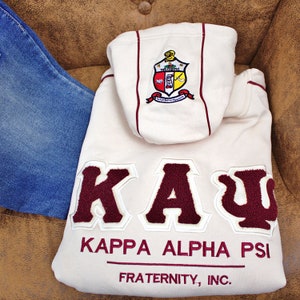 Nupe Kave Exklusive Kappa Alpha Psi Chenille Embroidery Hoodie - Cream / Crimson