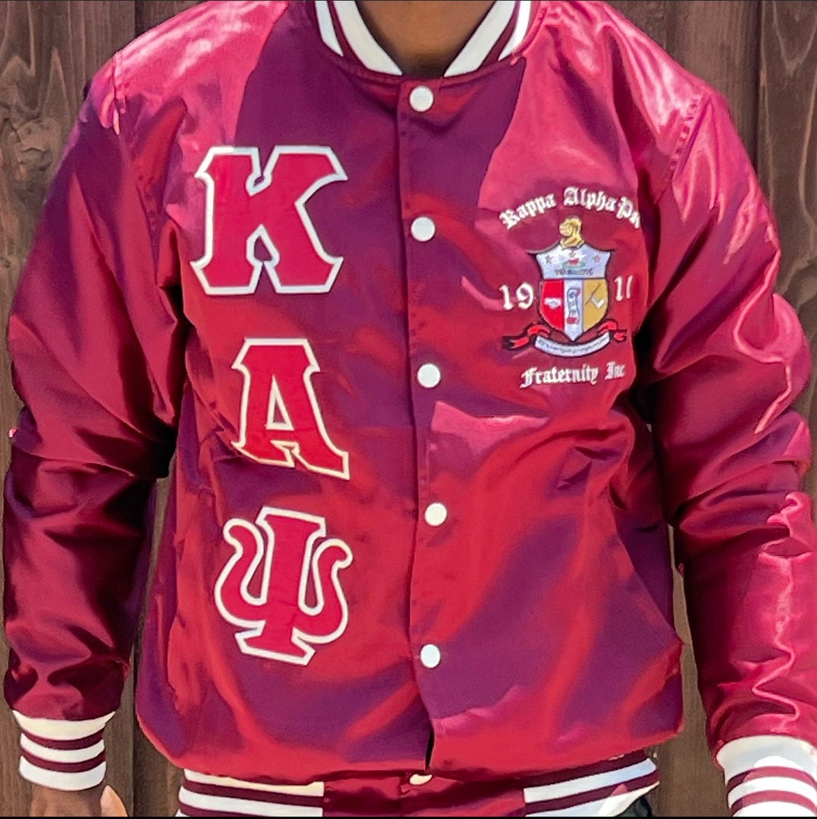 Kappa Alpha Psi Satin Embroidery Baseball Jacket - Red / Wht