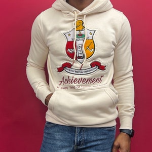 Nupe Kave Exklusive Kappa Alpha Psi Shield Chenille Embroidery Hoodie - Cream / Crimson
