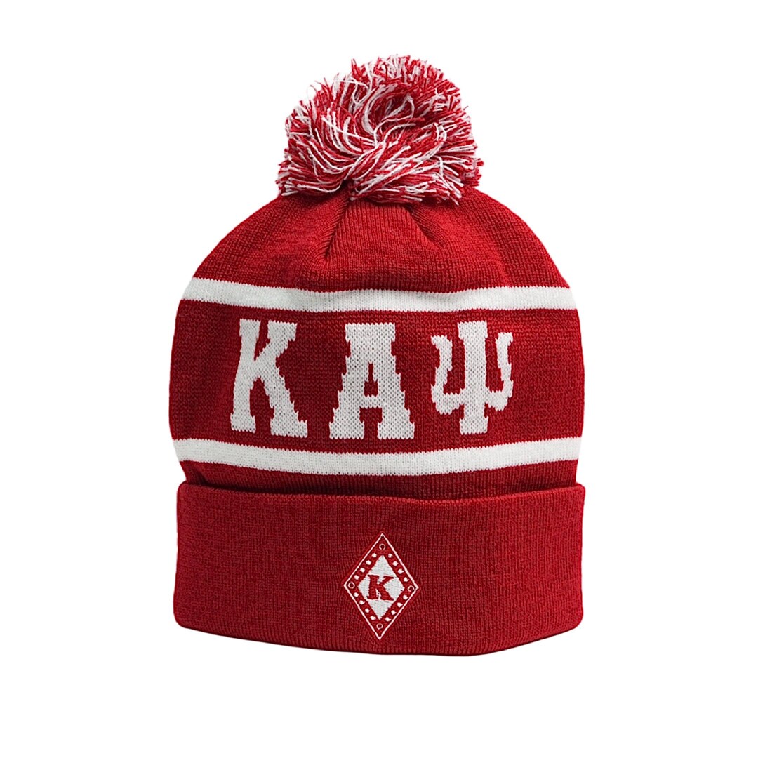 Kappa Alpha Psi Beanie - Red And White Knit Fraternity Hat With Greek Letters