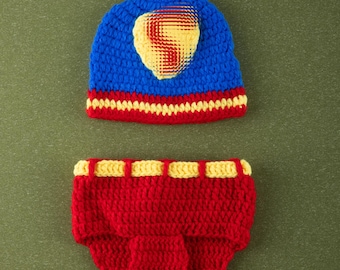 Newborn Photo Prop - Style 2 Crochet Superhero Outfit for Baby Boy - Newborn Photography Props - Superhero Hat Included
