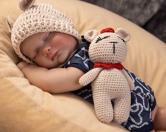 Handcrafted Baby Hat Teddy Bear Photo Prop: Adorable Crochet Knit Hat for Newborn Photography Perfect Gift for Newborn to 3months