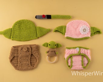 Newborn Yoda outfit set, Baby yoda, Yoda boy & girl  photo prop ,Baby  Crochet star war Costume,Photo Outfits,  new born photoprop