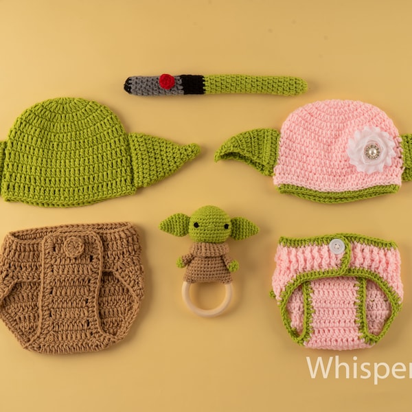 Newborn Yoda outfit set, Baby yoda, Yoda boy & girl  photo prop ,Baby  Crochet star war Costume,Photo Outfits,  new born photoprop