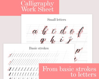 Basics of Brush Pen Calligraphy Practice Sheet Templates, Work Book for Print and IPad