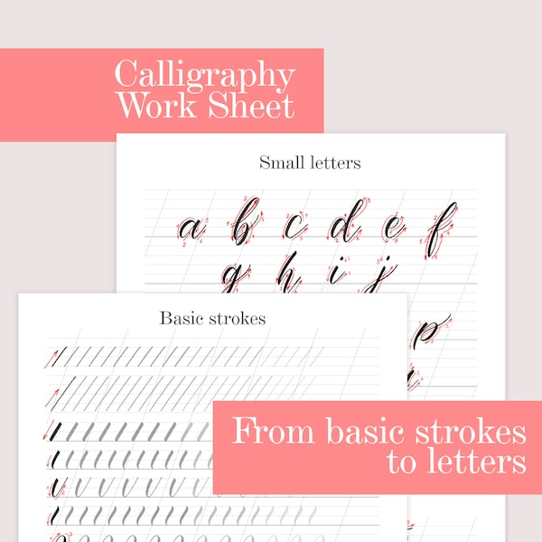 Basics of Brush Pen Calligraphy Practice Sheet Templates, Work Book for Print and IPad