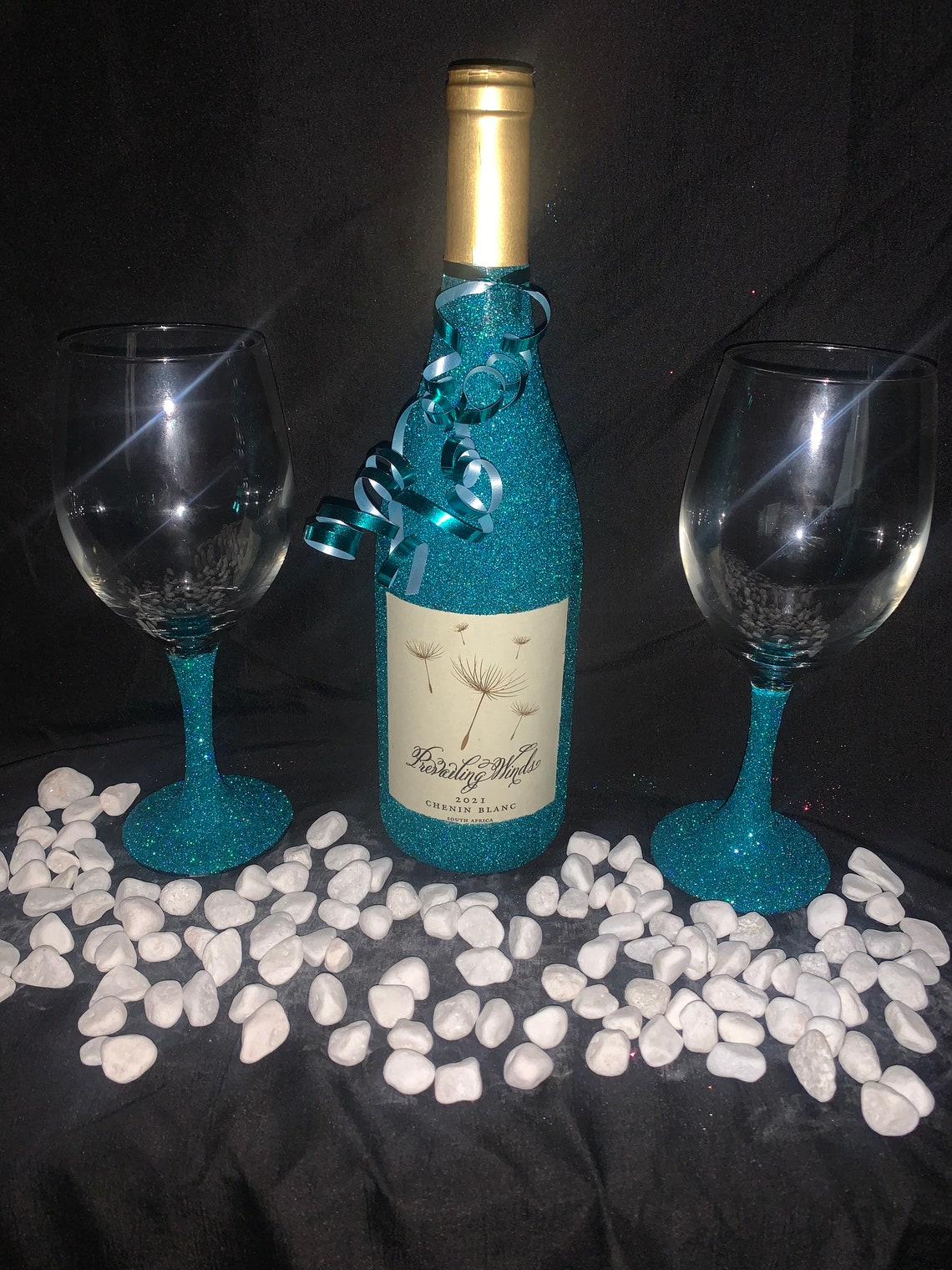 Glitter Wine Bottle W/ Matching Glasses - Etsy