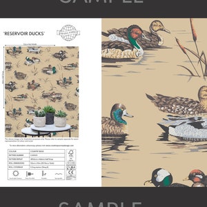 SAMPLE Duck wallpaper &#39;Reservoir Ducks&#39;, Animal wallpaper, Novelty wallpaper, Duck decor, Nature wallpaper