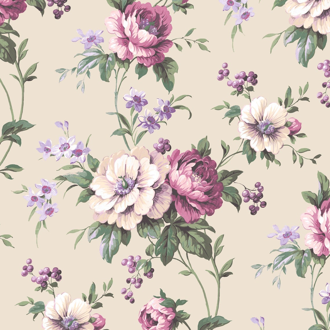 Vintage Floral Wallpaper 'cottage Garden' in Colour 'rose Beige' / Flower Wallpaper / Romantic
