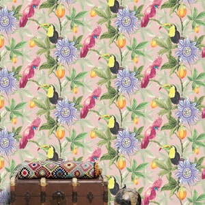 Parrot Wallpaper 'Tom & Suzanne' Berry Blush / Toucan Wallpaper / Cockatoo Wallpaper / Bird Wallpaper / Feature Wall / Tropical Wallpaper image 3