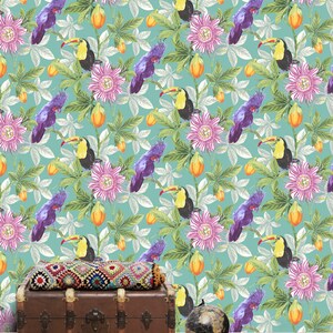 Parrot Wallpaper 'Tom & Suzanne' Berry Blush / Toucan Wallpaper / Cockatoo Wallpaper / Bird Wallpaper / Feature Wall / Tropical Wallpaper image 7