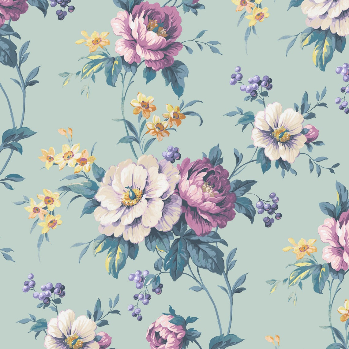 Vintage Floral Wallpaper 'cottage Garden' in Colour Etsy UK