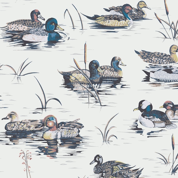 Duck wallpaper 'Reservoir Ducks' in colour 'Moonlight', bird wallpaper, novelty wallpaper, Holland movie