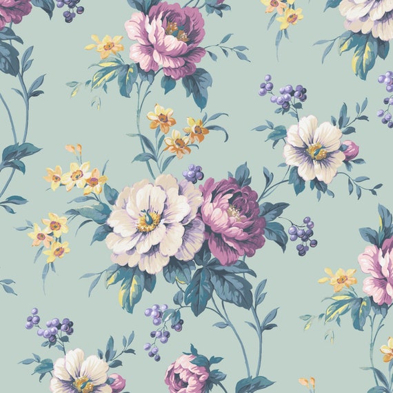 Vintage Floral Wallpaper ‘cottage Garden’ in Duck Egg - Etsy