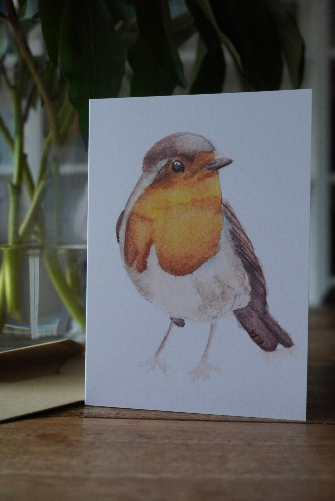 Robin Card Watercolor - Etsy