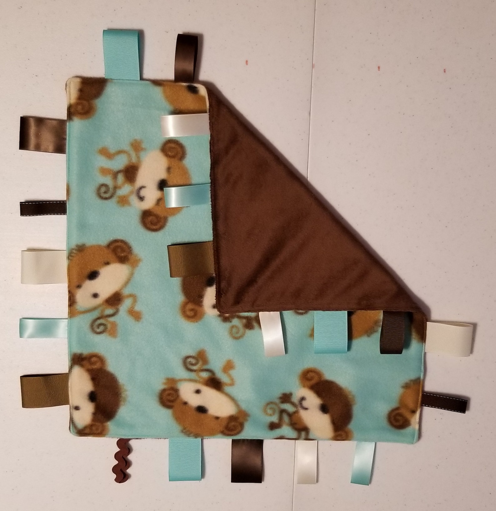 Monkey Fleece / Minky Taggie Blanket | Etsy