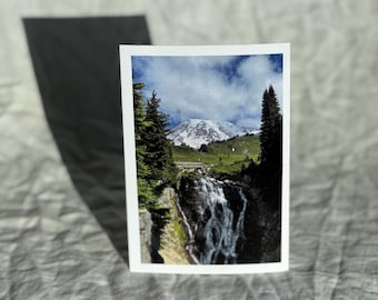 Mount Rainier Waterfall Postcard – Original Photo of Iconic Washington Waterfall – National Park Travel Postcard – PNW Nature Card
