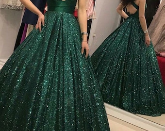 Grünes Ballkleid, Abschlussballkleid, grünes Hochzeitskleid, Hochzeitsfeier Kleid, Meerjungfraukleid, grünes Pailletten-Heimkleid, glänzendes grünes Brautkleid