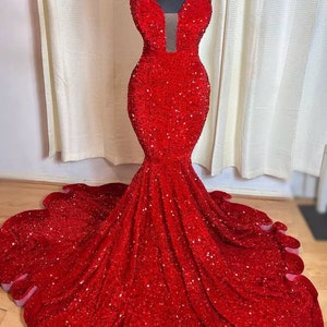 Red mermaid sequin gown,Prom dress, Red wedding dress,reception dress, long dress, engagement  shimmery, sequins prom dress bridal party