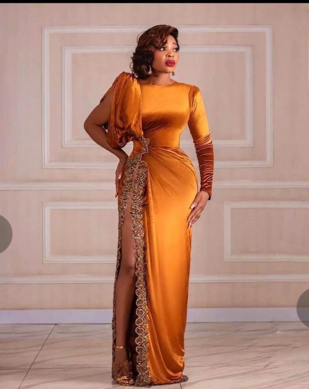 Gala Gown, Orange Velvet Gown, Prom Dress,wedding Dress