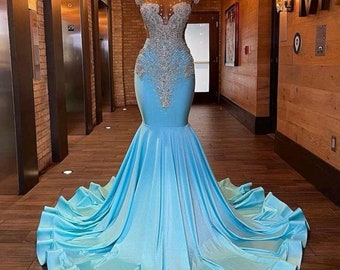 Baby blue  Rhinestone prom dress, embellished gown,Prom dress,wedding dress,reception dress,graduation dress,birthday gown,homecoming queen