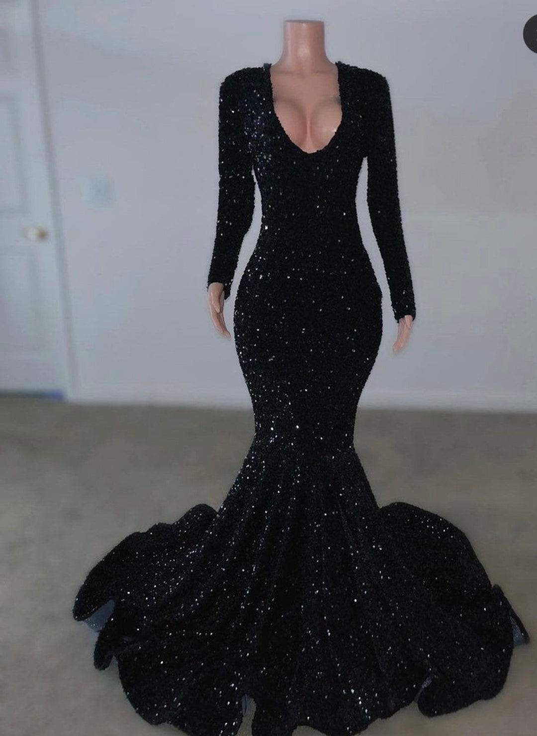 Black Sequins Slit Dress , Black Gown , Slit Black Gown , Prom 2024 ...