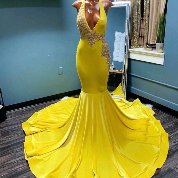 Gala homecoming gown, yellow embellished gown, Prom dress,wedding dress,reception dress, yellow prom dress, mermaid prom dress ,homecoming