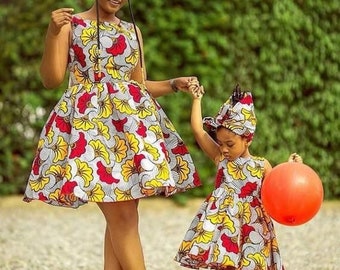 African midi dress for Mother and daughter, African print fit and flare dress,  Ankara Mum and me ,mommy and me matching set, family wear