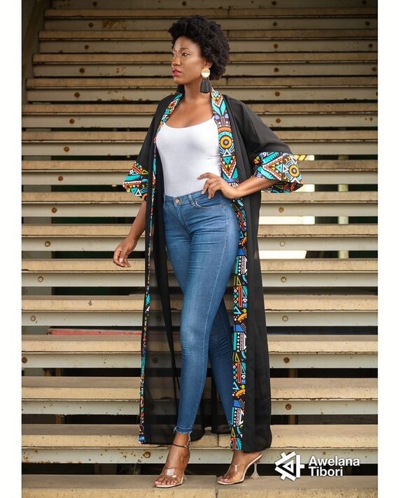Hefeculture Ankara Long Kimono Jacket , African Clothing for Women,African Gown for Women clothing,chiffon Jacket , Kimono Jacket, Summer Light Top