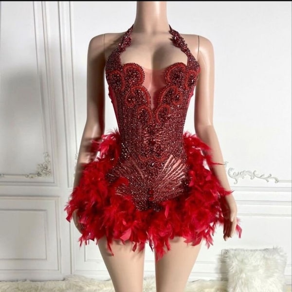 Red mermaid sequin prom dress, Red wedding dress,reception dress, red short dress , prom short dress, dress bridal party,black girl dress,