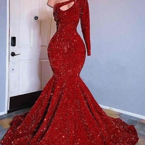 Red mermaid sequin prom gown,Prom dress, Red wedding dress,reception dress,women wedding dress,sequins prom dress bridal party shimmery prom