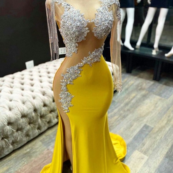 Gala homecoming gown, yellow embellished gown, Prom dress,wedding dress,reception dress, fairy yellow prom dress, pageant dress