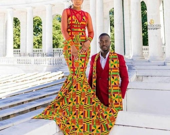 African Ankara couple outfit, Couples African prom dress,African print wedding dress,reception dress,women clothing,Homecoming gown